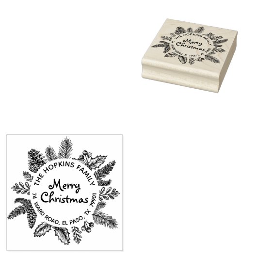 素朴クリスマスリースファミリー名差出人住所 ラバースタンプ (押印)