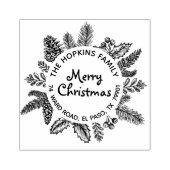 素朴クリスマスリースファミリー名差出人住所 ラバースタンプ (インプリント)