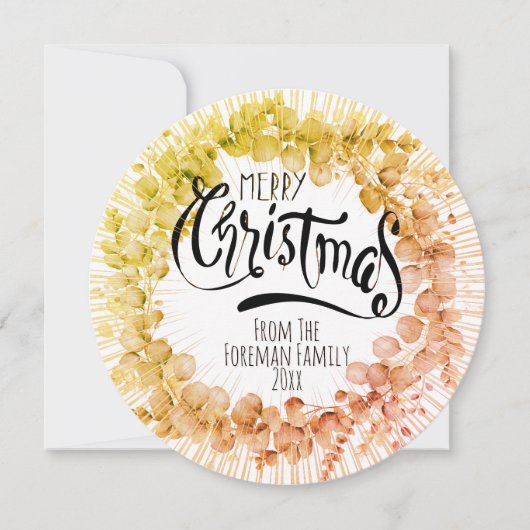 素朴クリスマスリースユーカリ離れウィンティ シーズンカード (正面)