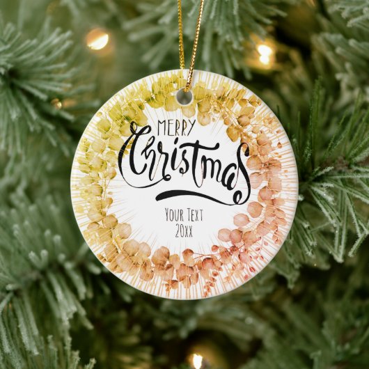 素朴クリスマスリースユーカリ離れウィンティ セラミックオーナメント (ツリー)