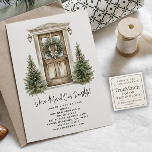 素朴クリスマスリース水彩弓引っ越しました 案内ポストカード