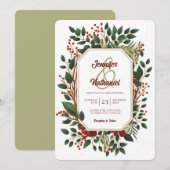 素朴クリスマスリーフ木材フェスティバル結婚ズ 招待状 (正面/裏面)