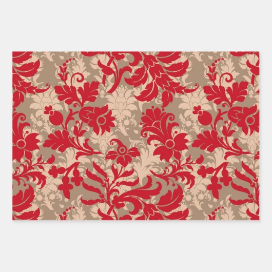 素朴クリスマスレッドとベージュのラッピング紙セット ラッピングペーパーシート (正面)