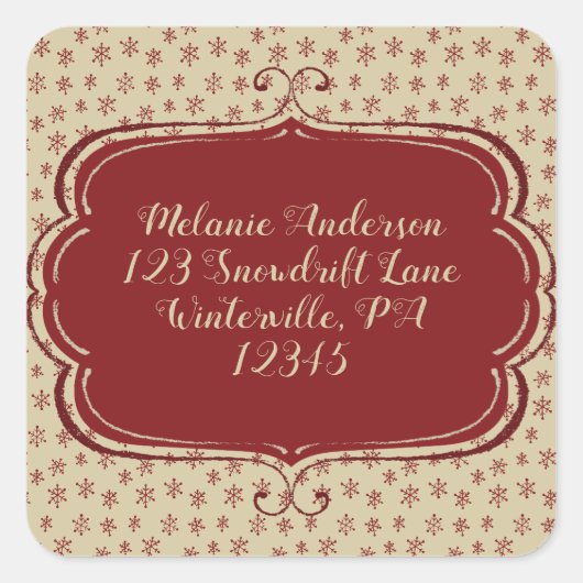 素朴クリスマスレッドスノーフレーク差出人住所 スクエアシール (正面)