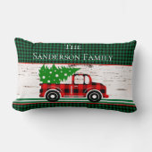 素朴クリスマスレッドトラックグリーンバッファロープレイド ランバークッション (正面)