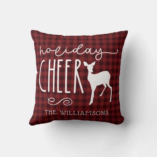 素朴クリスマスレッドバッファロープレイド装飾用クッション クッション (裏面)