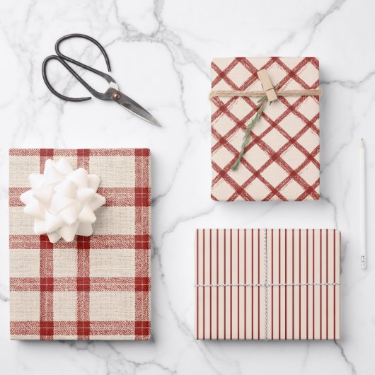 素朴クリスマスレッドプレイド包装紙 ラッピングペーパーシート (正面)