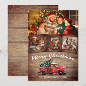 素朴クリスマスヴィンテージレッドトラック4家族の写真 シーズンカード (正面/裏面)