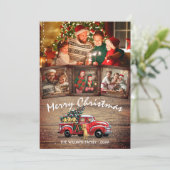 素朴クリスマスヴィンテージ赤トラック犬4写真 シーズンカード (スタンド正面)