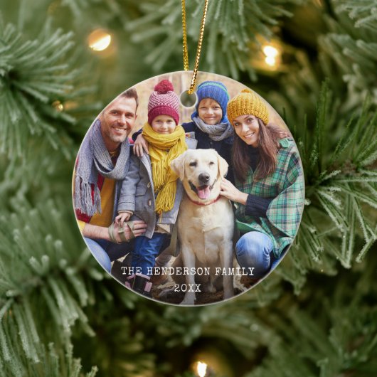 素朴クリスマス写真の赤い雪片バック セラミックオーナメント (ツリー)