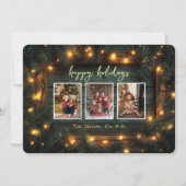 素朴クリスマス写真コラージュ松のガーランドライト シーズンカード (正面)