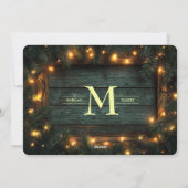 素朴クリスマス写真コラージュ松のガーランドライト シーズンカード (裏面)