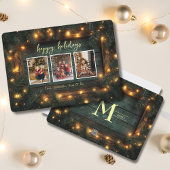 素朴クリスマス写真コラージュ松のガーランドライト シーズンカード