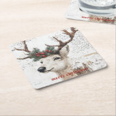 素朴クリスマス冬のトナカイ スクエアペーパーコースター (アングル)