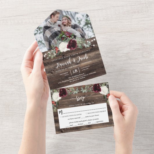 素朴クリスマス冬の木の結婚写真 オールインワン招待状 (貼ってはがせる)