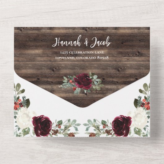 素朴クリスマス冬の木の結婚写真 オールインワン招待状 (裏面)