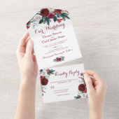 素朴クリスマス冬の赤フローラ結婚式RSVP オールインワン招待状 (貼ってはがせる)