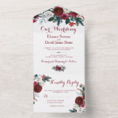 素朴クリスマス冬の赤フローラ結婚式RSVP オールインワン招待状 (内側)