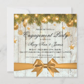 素朴クリスマス婚約パーティ金ゴールドデコール 招待状 (正面)