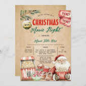 素朴クリスマス映画ナイトポップコーンサンタパーティー 招待状 (正面/裏面)