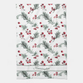 素朴クリスマス水彩植物名 キッチンタオル (縦)