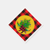 素朴クリスマス猫、木と赤いバッファローのプレイド スタンダードカクテルナプキン (角)