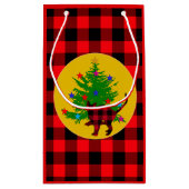 素朴クリスマス猫、木と赤いバッファローのプレイド スモールペーパーバッグ (裏面)