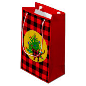 素朴クリスマス猫、木と赤いバッファローのプレイド スモールペーパーバッグ (裏面アングル)