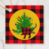 素朴クリスマス猫、木と赤いバッファローのプレイド フェイバータグ (正面)