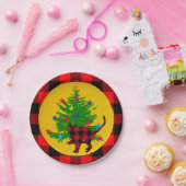 素朴クリスマス猫、木と赤いバッファローのプレイド ペーパープレート (パーティー)