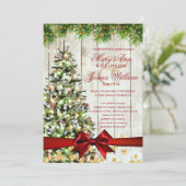 素朴クリスマス結婚のツリーリボン金ゴールドグリッター 招待状 (スタンド正面)