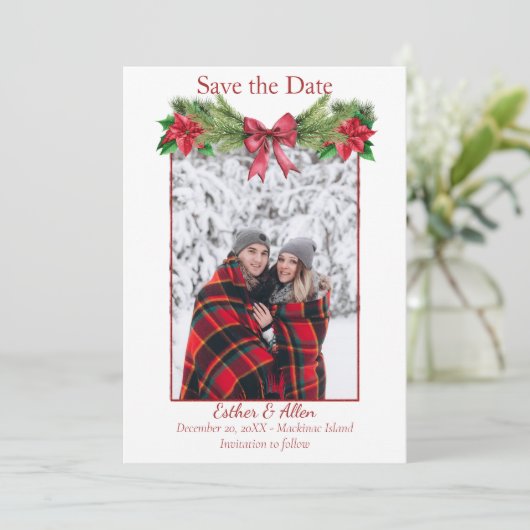 素朴クリスマス結婚式招待状日付の保存 セーブザデート (スタンド正面)