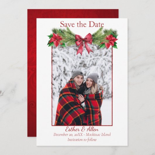 素朴クリスマス結婚式招待状日付の保存 セーブザデート (正面/裏面)