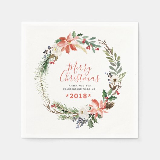 素朴クリスマス花リース スタンダードカクテルナプキン (正面)