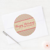 素朴クリスマス赤い緑のストライプラベル ラウンドシール (封筒)