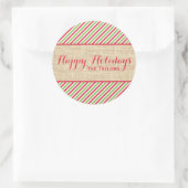 素朴クリスマス赤い緑のストライプラベル ラウンドシール (バッグ)