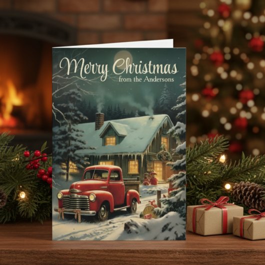 素朴クリスマス赤トラックとホームカスタム シーズンカード