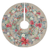 素朴クリスマス赤ポインセチア水の色の黄褐色 ブラッシュドポリエステルツリースカート (正面)