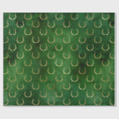 素朴クリスマス金ゴールドグリーンかわいい〔雄ジカの〕枝角パターン ラッピングペーパー (フラット)