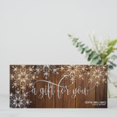 素朴クリスマス金ゴールド雪証明書ギフトカード (スタンド正面)