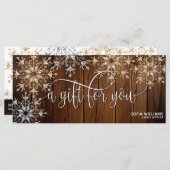 素朴クリスマス金ゴールド雪証明書ギフトカード (正面/裏面)