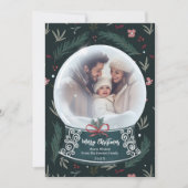 素朴クリスマス雪の地球フローラ家族の写真 シーズンカード (正面)