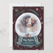 素朴クリスマス雪の地球フローラ家族の写真 シーズンカード (正面)