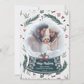 素朴クリスマス雪の地球フローラ家族の写真 シーズンカード (正面)