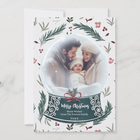 素朴クリスマス雪の地球フローラ家族の写真 シーズンカード (正面)