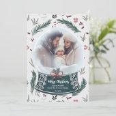 素朴クリスマス雪の地球フローラ家族の写真 シーズンカード (スタンド正面)