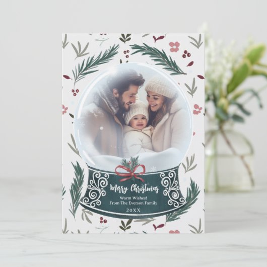 素朴クリスマス雪の地球フローラ家族の写真 シーズンカード (スタンド正面)