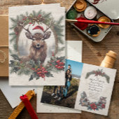 素朴クリスマス鹿〔雄ジカの〕枝角リース家族の写真 サンキューカード