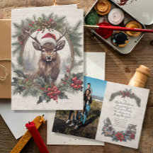 素朴クリスマス鹿〔雄ジカの〕枝角リース家族の写真