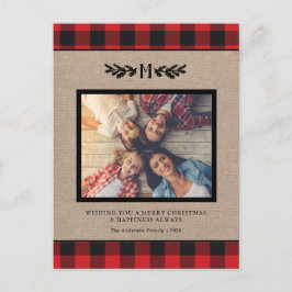 素朴クリスマスBurlapモノグラムフォトホリデーポー ポストカード
